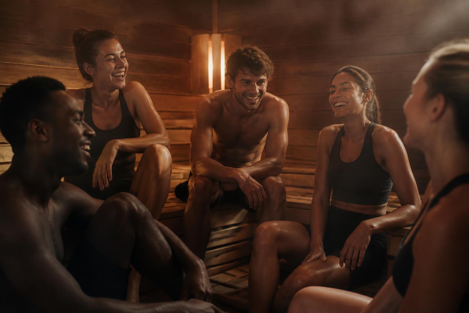 Friends relaxing together in the sauna